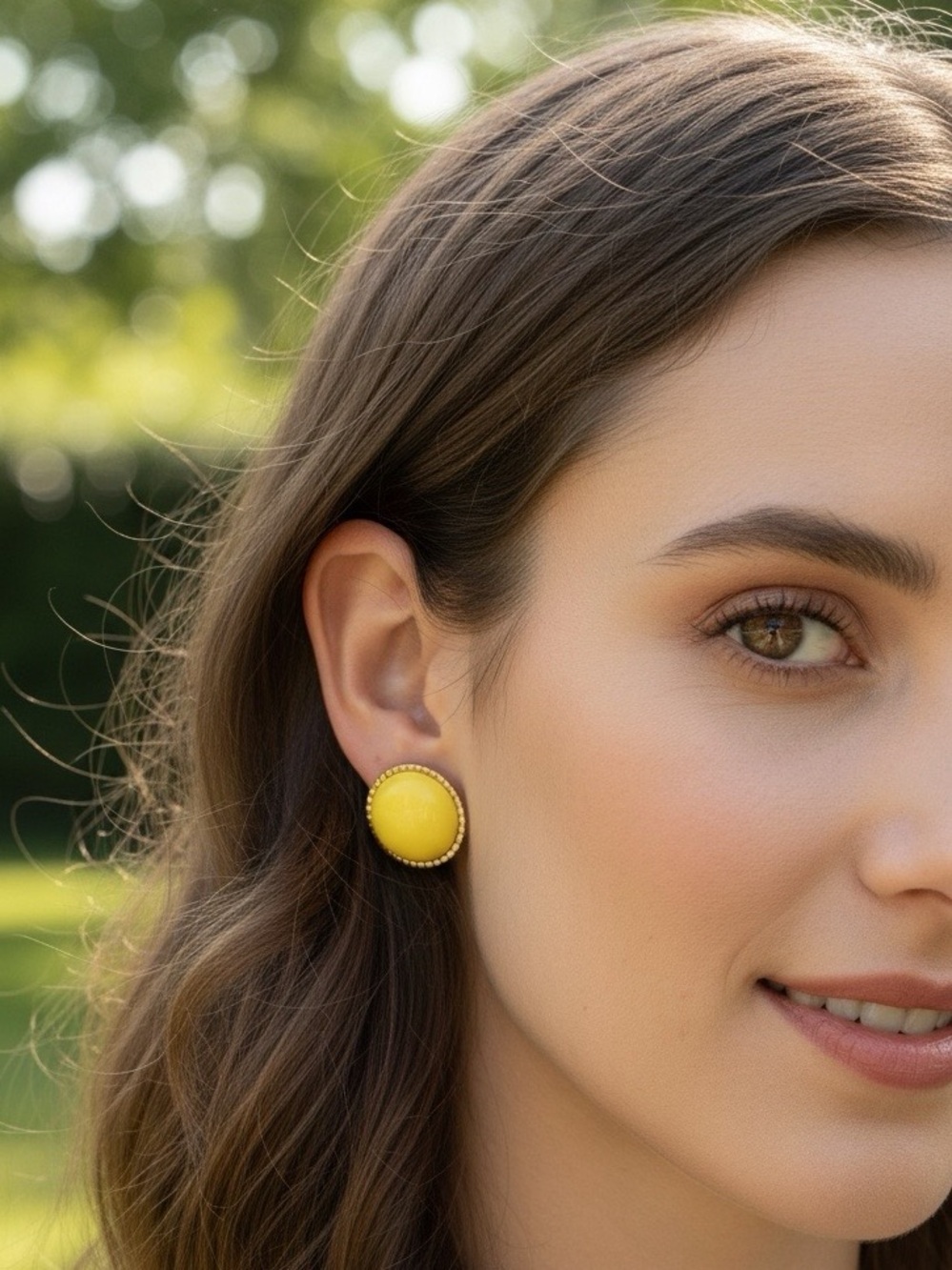 Sunny Yellow Round Stud Earrings - Women's Jewelry
